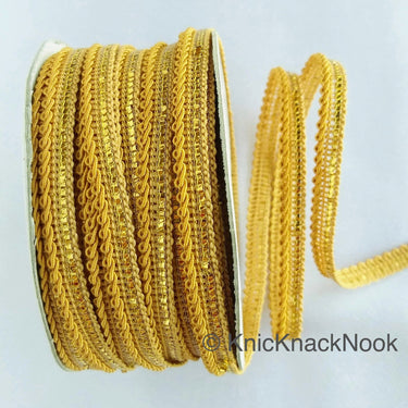 Bamboo Brown And Gold Gimp Trim, Approx. 8mm wide, Upholstery Trim